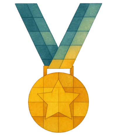 Illustration of a gold medal and ribbon