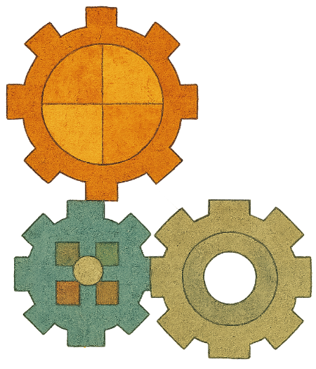 Illstration of gears that somehow in a really round-about way is supposed to suggest the concept of software